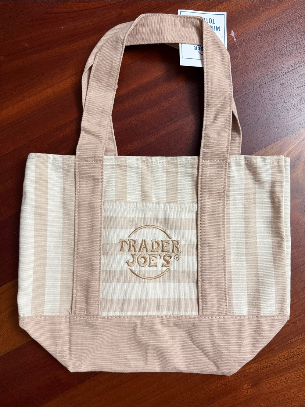 Trader Joe's Beige Stripe Canvas Tote Bag